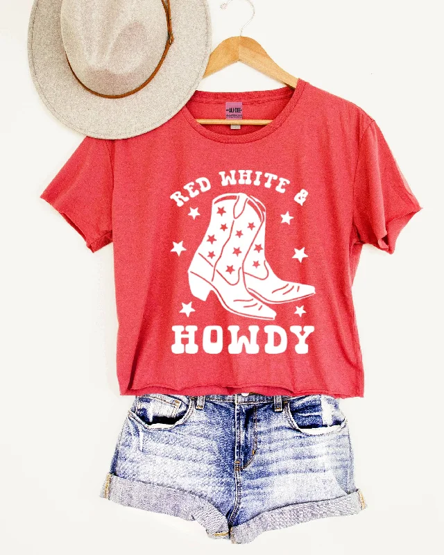 Style Beyond Borders Red White and Howdy Western Graphic Crop Tee