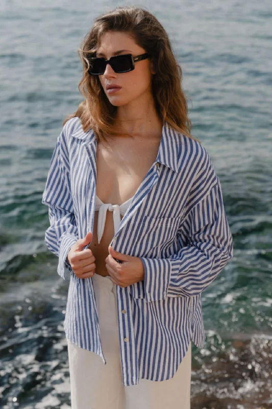 Pastel Styles You Got This Blue Stripe Cotton Oversized Shirt