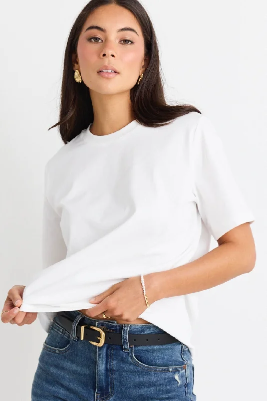 Chic Trend Collection Street Ivory Crew Neck Short Sleeved Boxy Tee