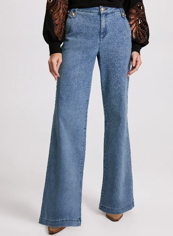 Chic Style Faded Wide-Leg Jeans