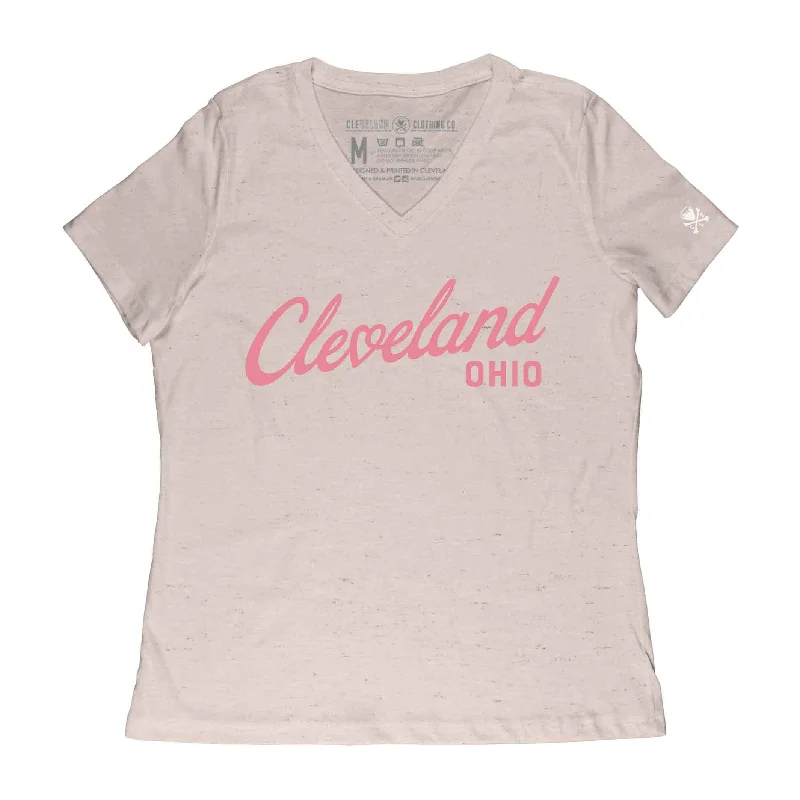 Discount Extravaganza Cleveland Heart Script - Womens Relaxed Fit V-Neck T-Shirt