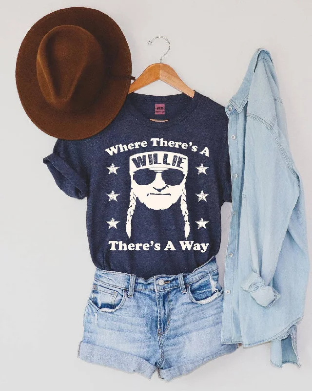 Unleash Your Fashion Where There's A Willie Tee - Heather Denim Blue