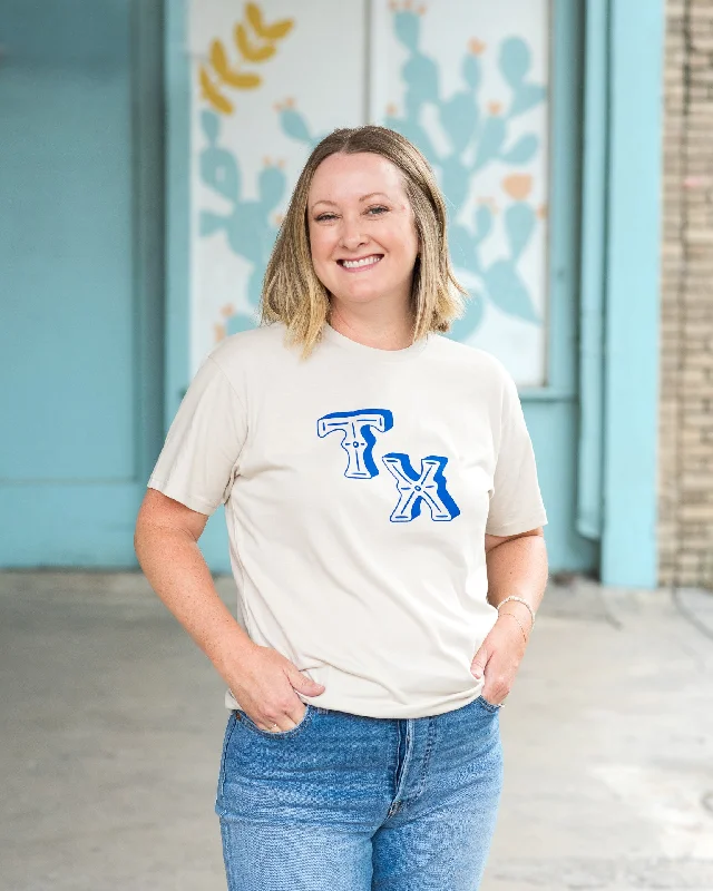 Top 10 Women's Online Clothing Stores Texas "TX" Tee - Cream & Cobalt