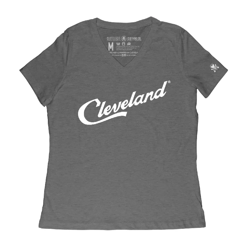 Sustainable Fashion Extravaganza Cleveland Script - Womens Relaxed V-Neck T-Shirt - Heather Grey