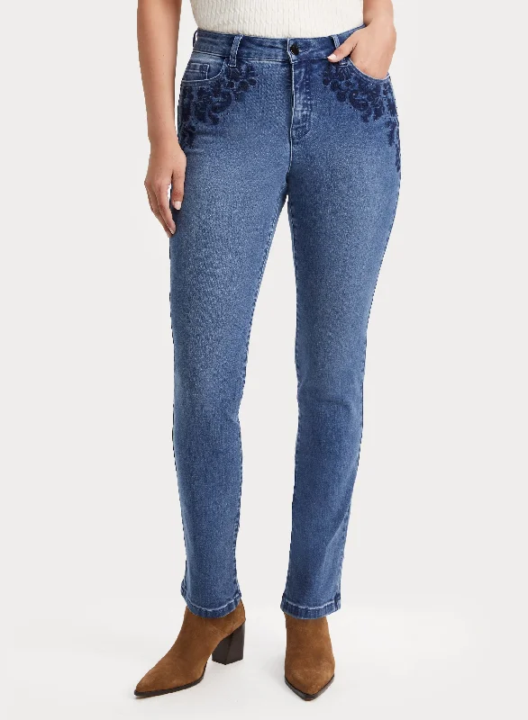 Flash Sale Now Embroidered Straight Leg Jeans